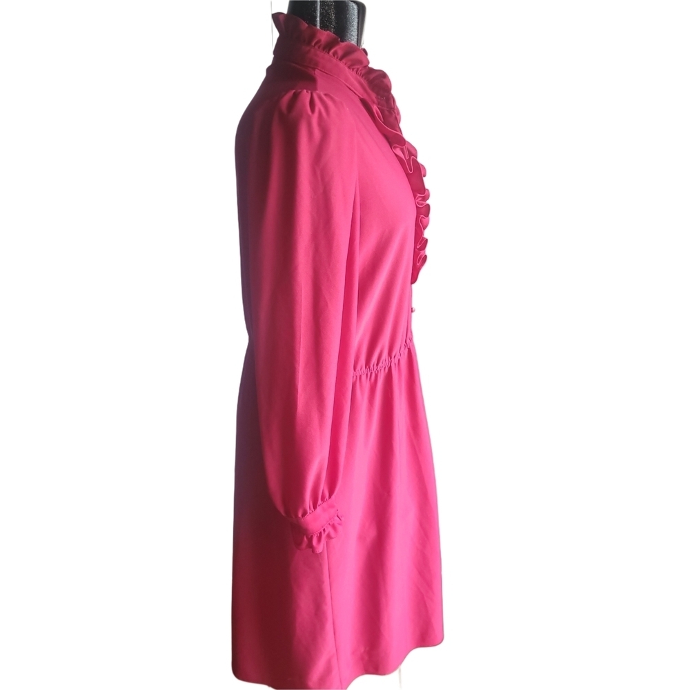 Vintage Ruffled Puffed Long Sleeve Dress In Red Size M - Picture 5 of 7